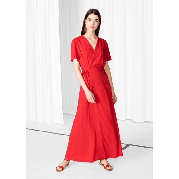 other stories red wrap dress & OTHER STORIES Relaxed Pleated Detail Wrap Dress